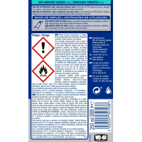 WD-40 Bike Lubricante de Cadenas All Conditions 250ml